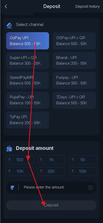 Bharat Club deposit amount entry interface