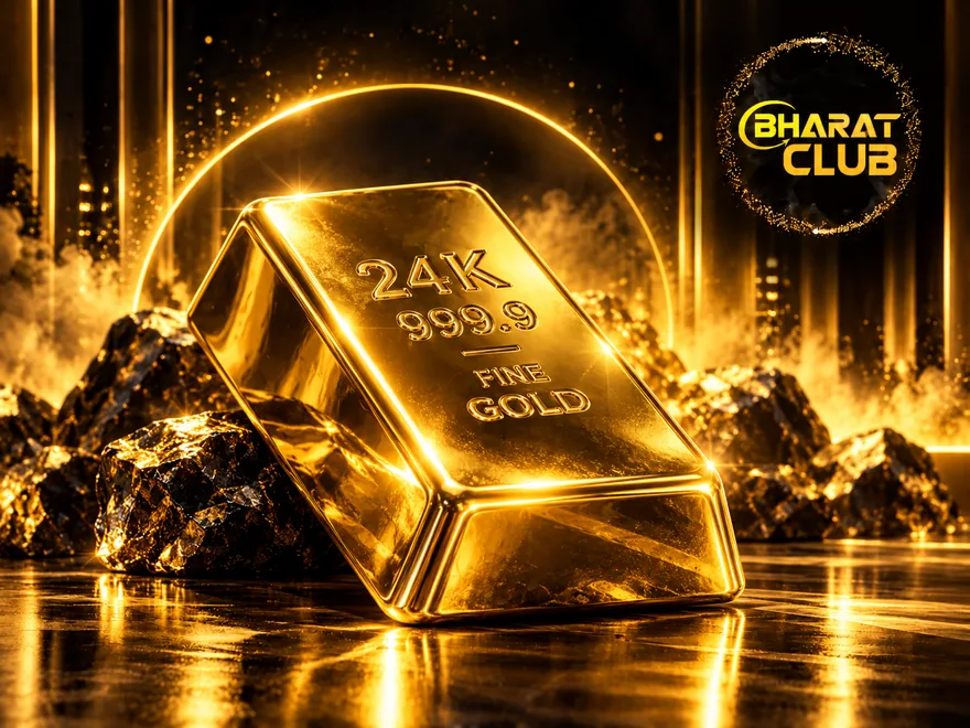 Illustration of a 24K gold bar with Bharat Club branding