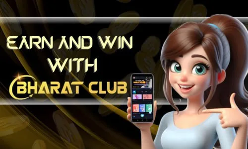 A woman holding a cellphone is showing how to download Bharat Club.