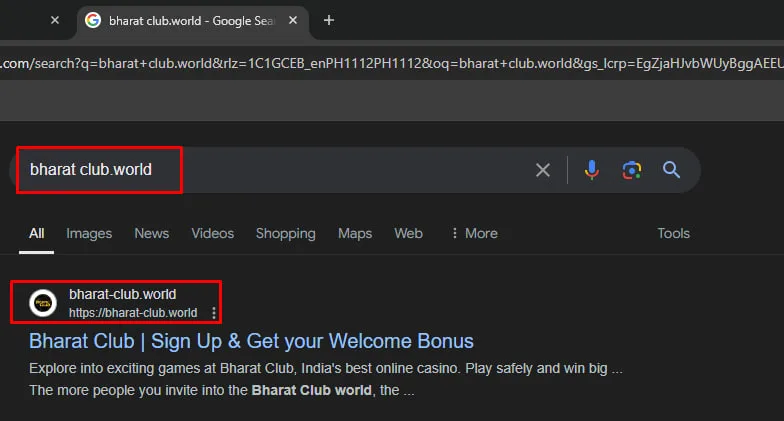 a image that shows how to search bharat club to do a guide download bharat club app . 